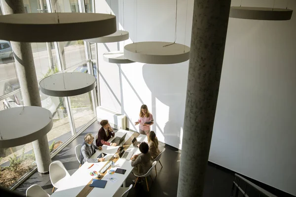 Overhead View Group Multiethnic Business People Working Together Office — Stock Photo, Image