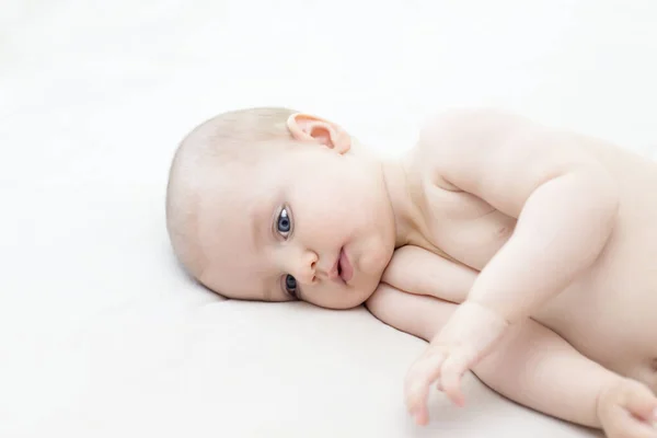 Cute Adorable Baby Girl Lying Bed Royalty Free Stock Images