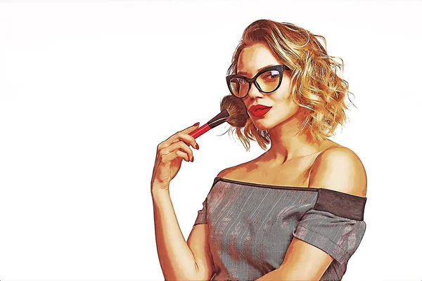 Portrait of female stylist standing with makeup brushes — Stock Photo, Image