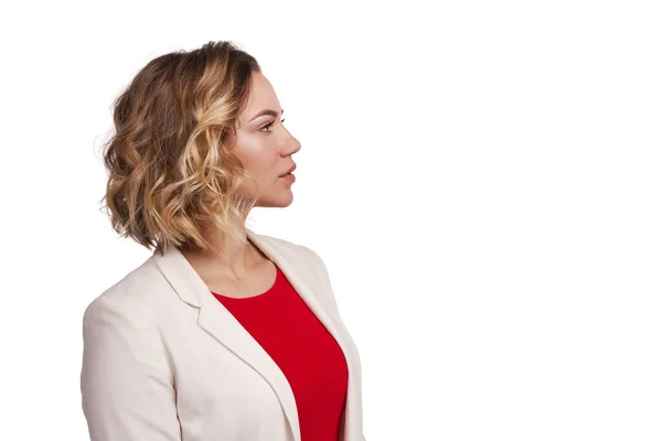 Stylish positive woman wearing jacket looking at camera smilin — Stock Photo, Image