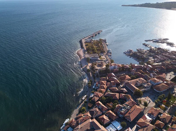 Flyg foto över en hamn i gamla Nessebar, Bulgarien — Stockfoto