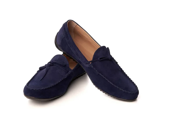 Dark blue suede man's moccasins shoes — Stock Photo, Image