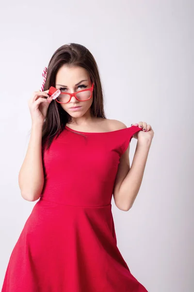 Mujer Joven Con Bastón Caramelo Posando —  Fotos de Stock