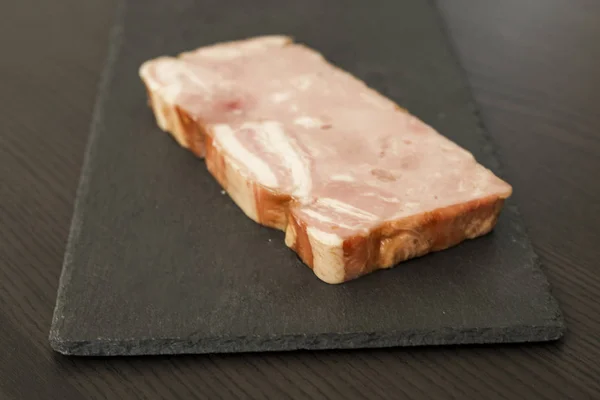 Jambon Cuit Sur Planche Ardoise Noire Gros Plan — Photo