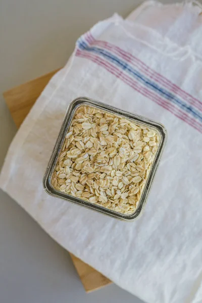 Avena Cruda Con Leche Mesa Cocina —  Fotos de Stock