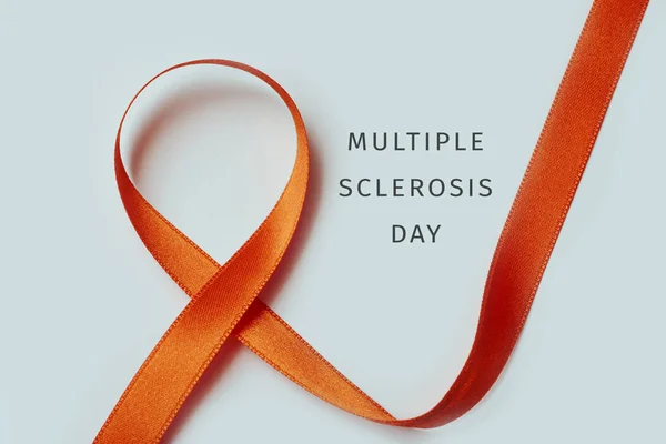 Text Multiple Sclerosis Day Orange Ribbon White Background — Stock Photo, Image