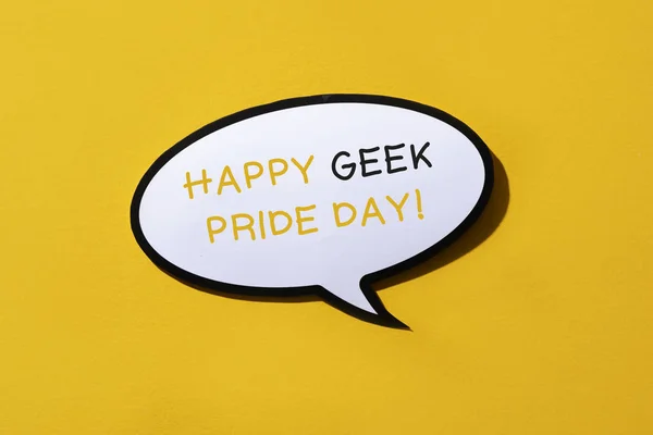 Close Balão Fala Com Texto Feliz Geek Orgulho Dia Escrito — Fotografia de Stock