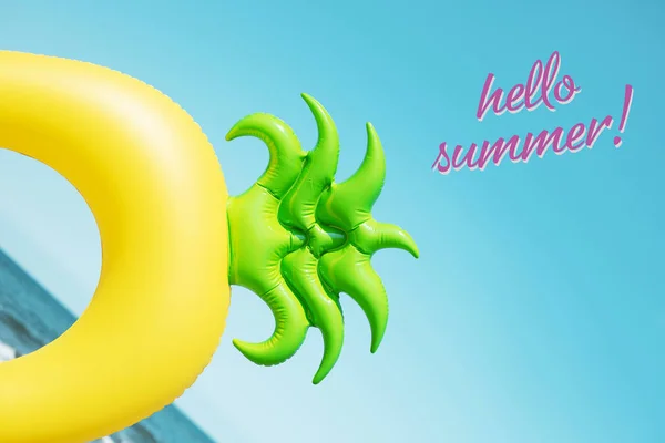 Closeup Swim Ring Shape Pineapple Beach Text Hello Summer Pink — Stock Photo, Image