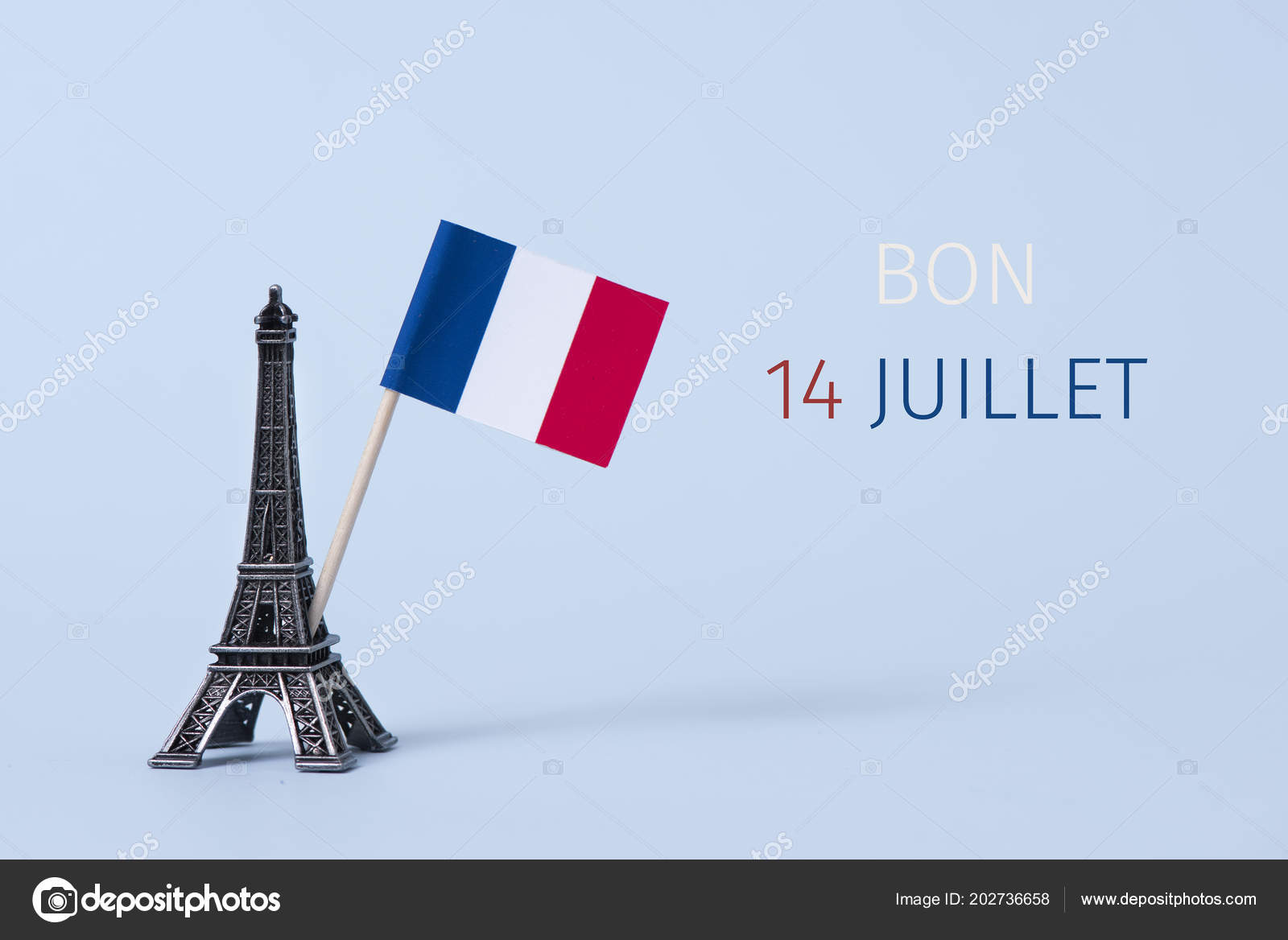 Miniature Eiffel Tower French Flag Text Bon Juillet Happy July