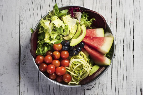 High Angle View Appetizing Buddha Bowl Made Avocado Cornsalad Lettuce — Stock Photo, Image