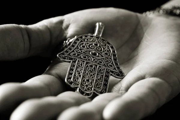 Closeup Old Hamsa Amulet Also Known Hand Fatima Hand Mary — Stock Photo, Image