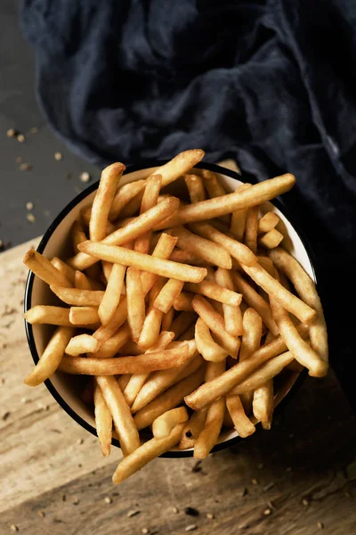High Angle Shot Some Appetizing French Fries Served White Ceramic — Stock Photo, Image