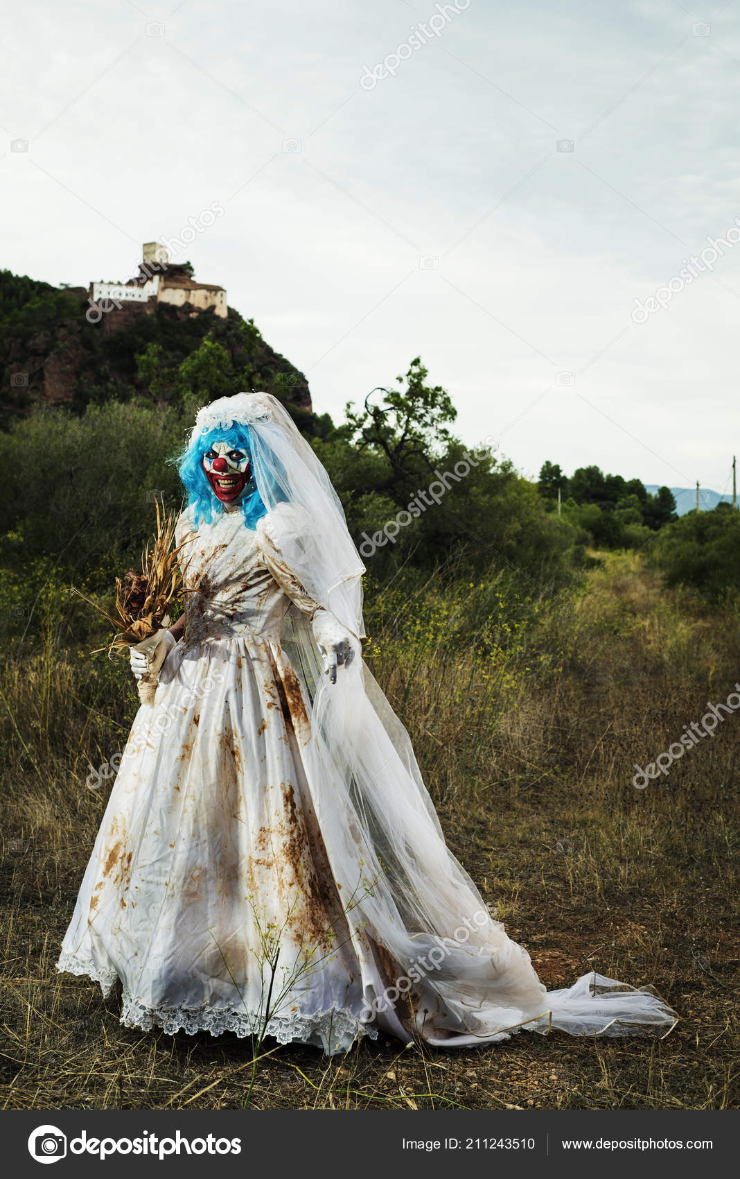 Aterrador Vestido Novia Andrajoso Sucio Payaso Mal Llevaba Llevando doeWCQxBEr
