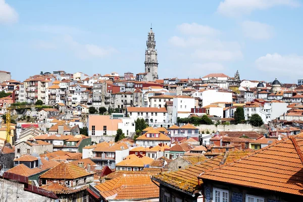 Panoramavy Över Takåsarna Den Gamla Staden Porto Portugal Belysa Torre — Stockfoto