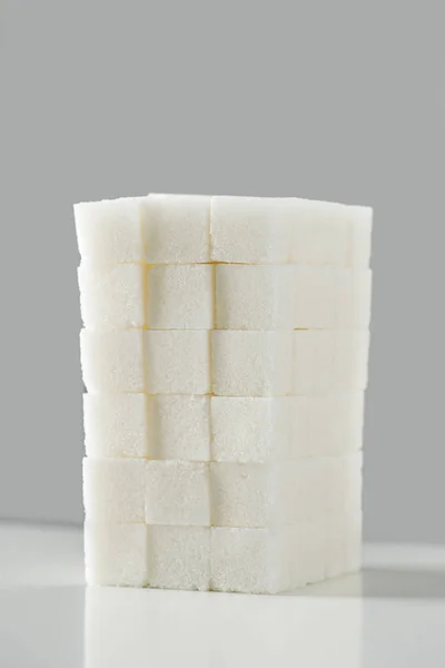 Pile White Sugar Cubes Disposed Block White Background — Stock Photo, Image