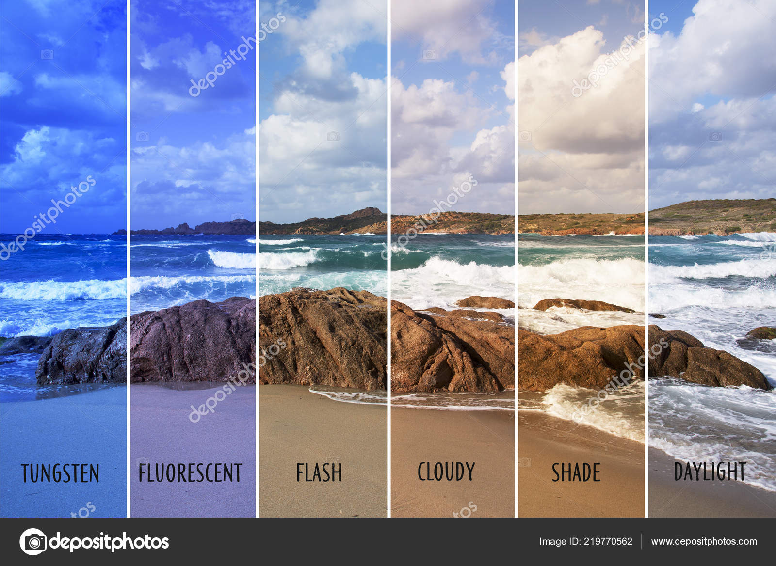 Picture Beach Different Color Balances Tungsten Fluorescent Flash