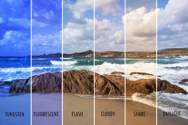 Εξισορροπεί Την Εικόνα Μιας Παραλίας Διαφορετικό Χρώμα Όπως Βολφράμιο Φθορισμού — Φωτογραφία Αρχείου