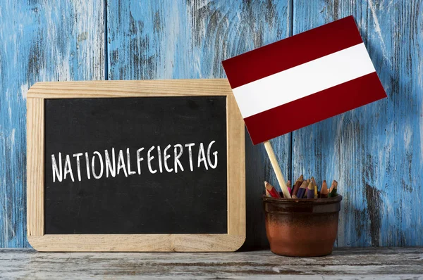 Деревянная Доска Текстом Nationalfeiertag Национальный День Австрии Написанный Немецком Языке — стоковое фото