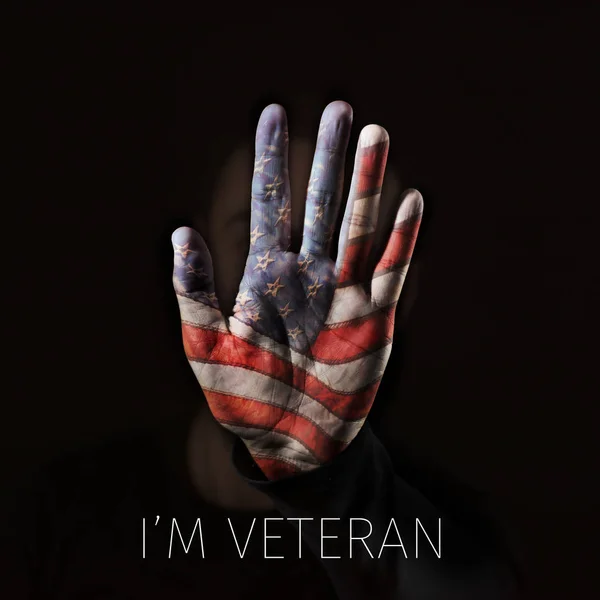 Close Mão Homem Com Uma Bandeira Dos Estados Unidos Modelada — Fotografia de Stock