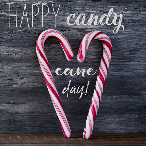 Two Typical Red White Candy Canes Placed Forming Heart Gray — Stock Photo, Image