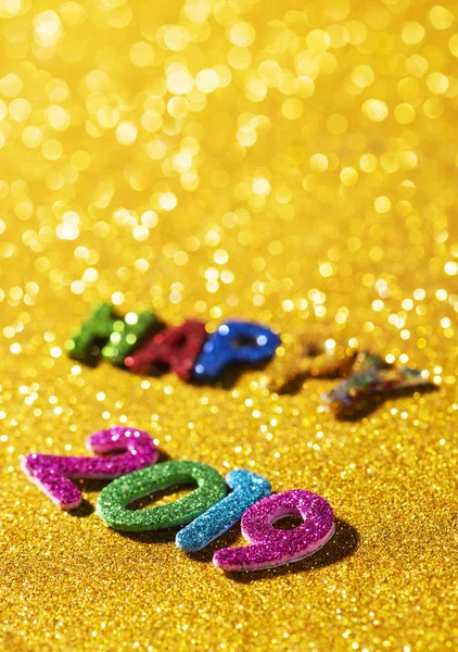 Closeup Glitter Písmen Čísel Různých Barev Tvoří Text Šťastný 2019 — Stock fotografie
