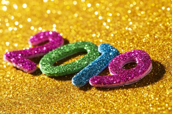 Closeup Some Glitter Numbers Different Colors Forming Number 2019 New Royalty Free Stock Photos