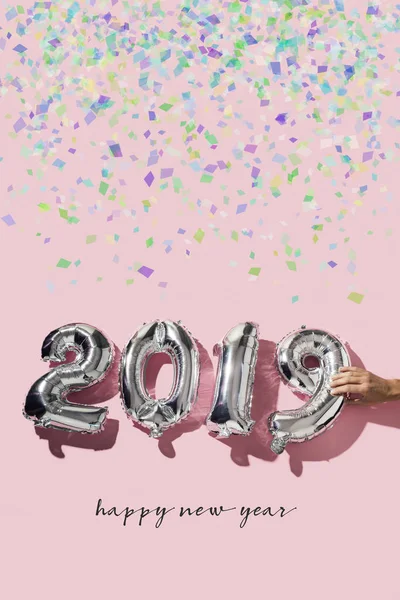 Some Confetti Man Forming Number 2019 New Year Some Silvery — Stock Photo, Image