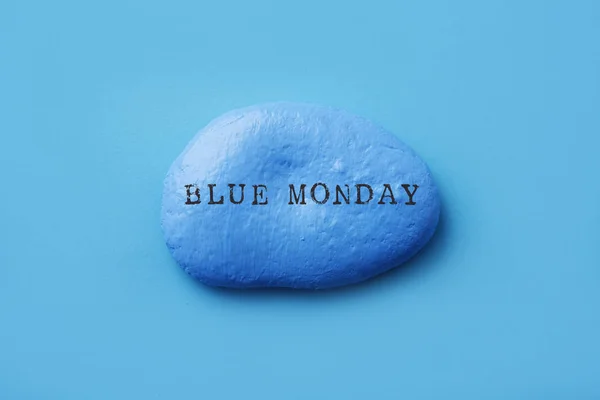 Closeup Stone Painted Blue Text Blue Monday Written Blue Background — Stock Photo, Image