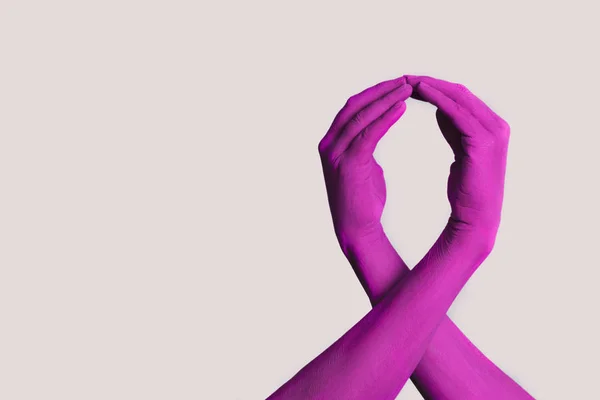 Closeup Arms Two People Painted Pink Forming Pink Awareness Ribbon — Stock Photo, Image