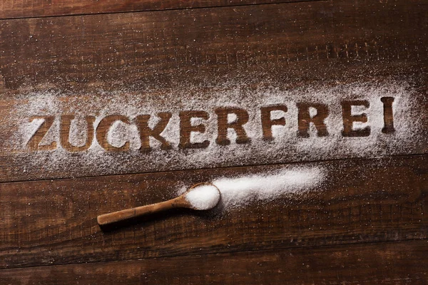 Sockerfri med text på tyska med socker — Stockfoto
