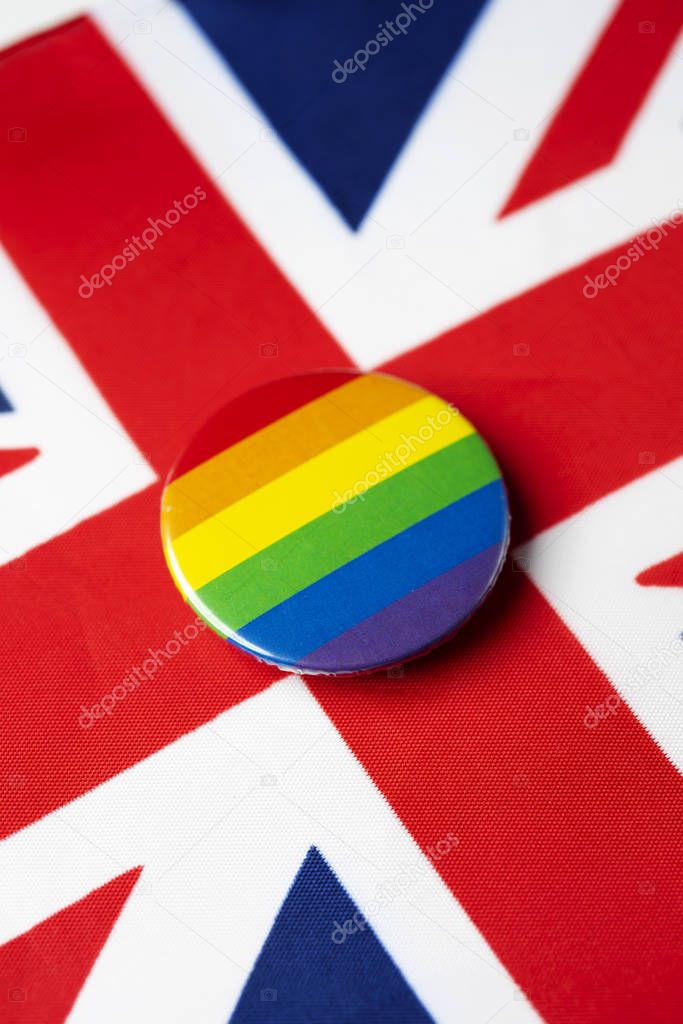 rainbow flag and flag of the United Kingdom