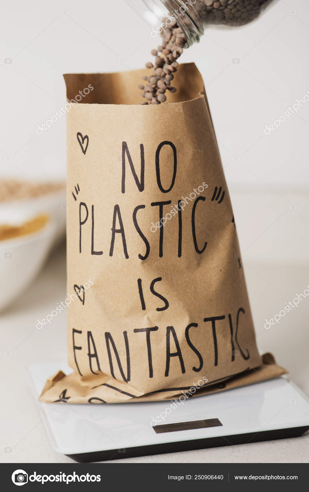 Text No Plastic Is Fantastic In A Paper Bag Stock Photo