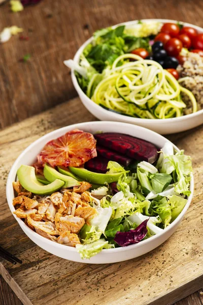 Buddha bowl salads on a wooden table — Stock Photo, Image