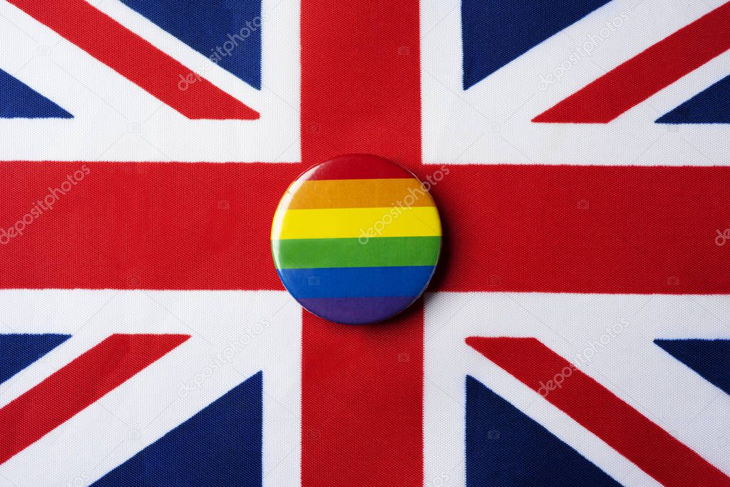 rainbow flag and flag of the United Kingdom