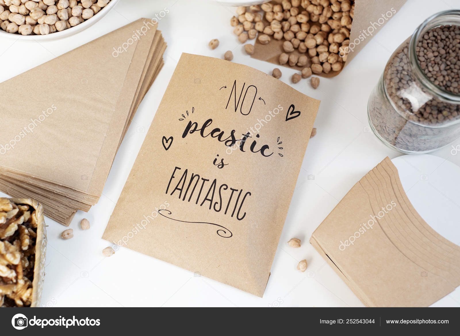 Text No Plastic Is Fantastic In A Paper Bag Stock Photo