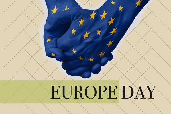 Tekst Dzień Europy w kolażu sztuki współczesnej — Zdjęcie stockowe