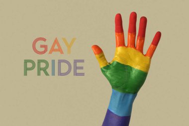 hand painted as rainbow flag and text gay pride clipart