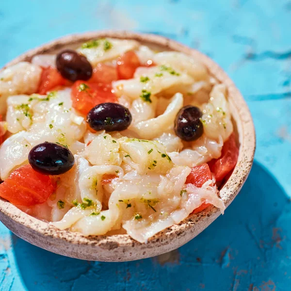 Close Van Een Bord Met Esqueixada Bacalla Een Koude Schotel — Stockfoto