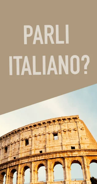 View Famous Coliseum Rome Italy Question You Speak Italian Written — Stock Photo, Image