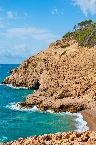 Une Vue Sur Plage Llop Mari Grotte Maritime Llop Mari — Photo