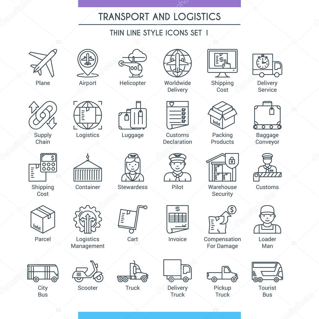 Transport and logistic line icons 01