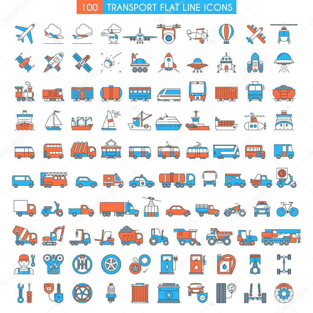 Vehicles big icons set