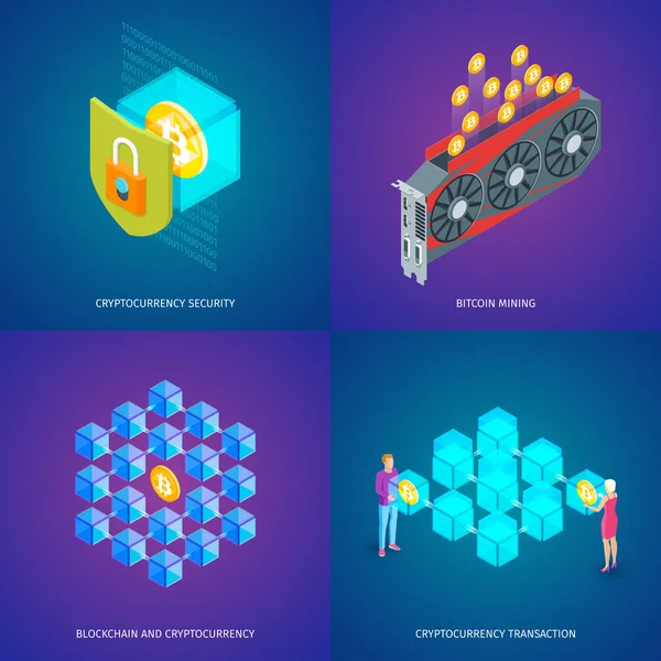 Conjunto de conceptos de blockchain y criptomoneda — Vector de stock