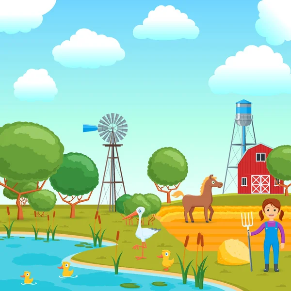 molino de viento en la caricatura de ilustración vectorial campo