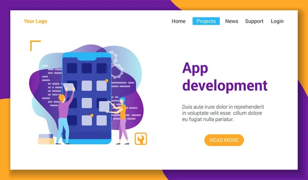 Flaches Designkonzept Zum Thema Anwendungsentwicklung Vektor Illustration Mock Für Website — Stockvektor