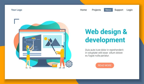 Concepto Diseño Plano Sobre Tema Desarrollo Web Ilustración Vectorial Maqueta — Archivo Imágenes Vectoriales