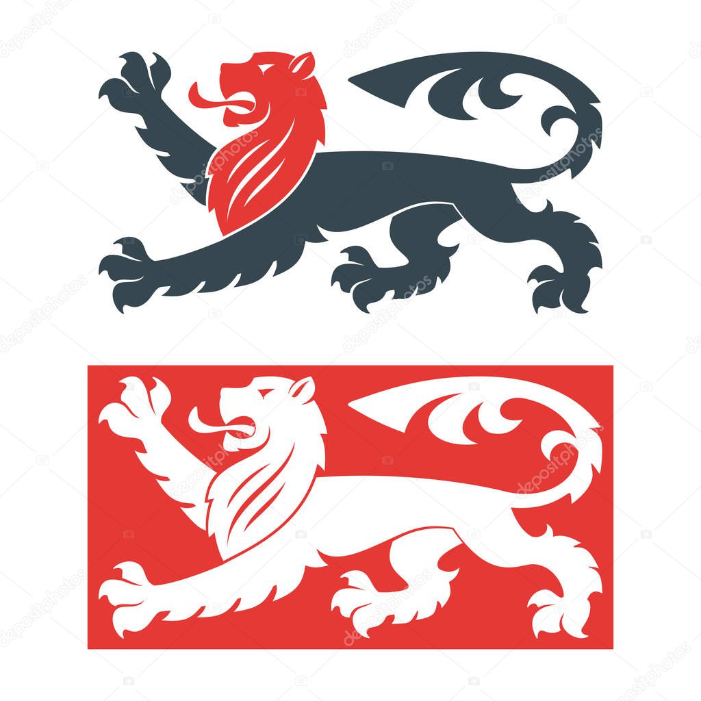 Vector illustration of black lions for heraldry or tattoo. Vintage design heraldic symbols and elements