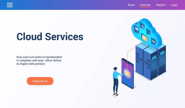 Servicios en la nube 3d lp template2 — Archivo Imágenes Vectoriales