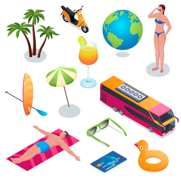 Zomer vakantie isometrische pictogrammen 02 — Stockvector