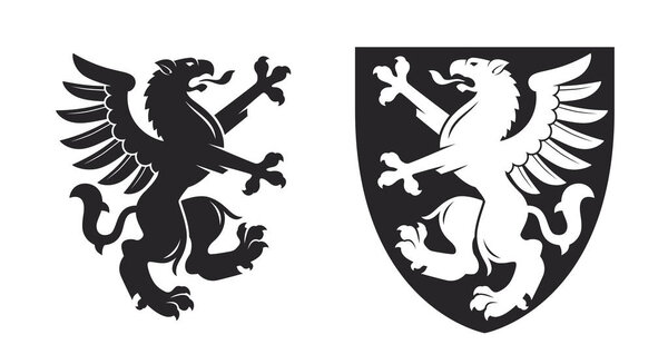 Black heraldic rampant griffin